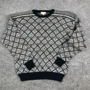 Cattivo Sweater Mens 2XLT Black White Geometric Knit Crewneck Vintage Style